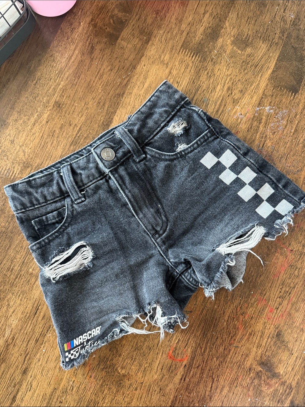 Girls Justice x NASCAR Black Distressed Denim Shorts